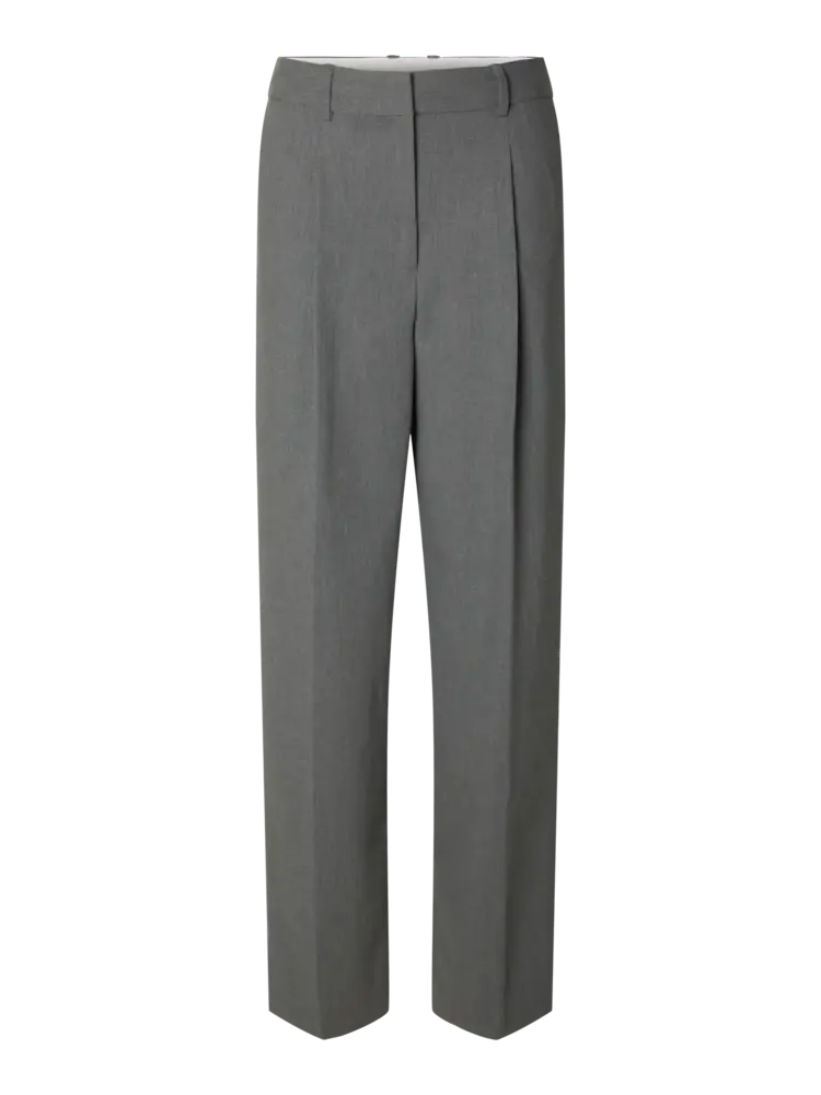Selected Femme Wide Mara Wool Blend HW Pant Grey Melange