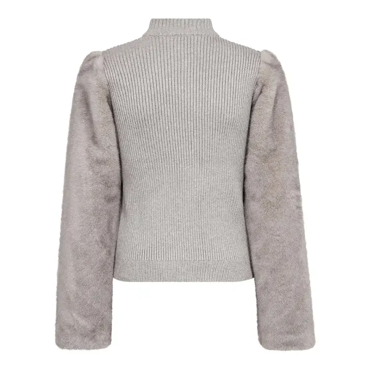 Co'Couture ElisabethCC Fur Mix Rib Knit Light Grey