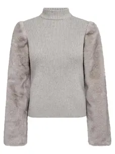 Co'Couture ElisabethCC Fur Mix Rib Knit Light Grey