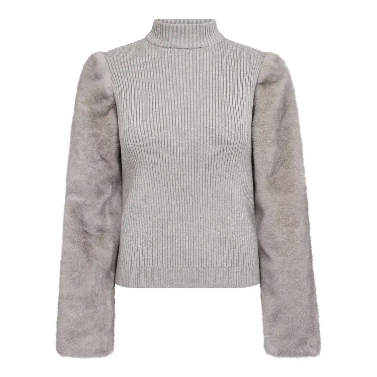 Co'Couture ElisabethCC Fur Mix Rib Knit Light Grey