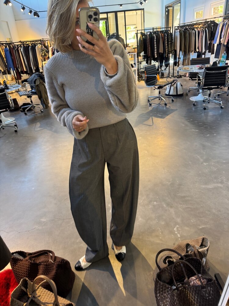 Co'Couture ElisabethCC Fur Mix Rib Knit Light Grey