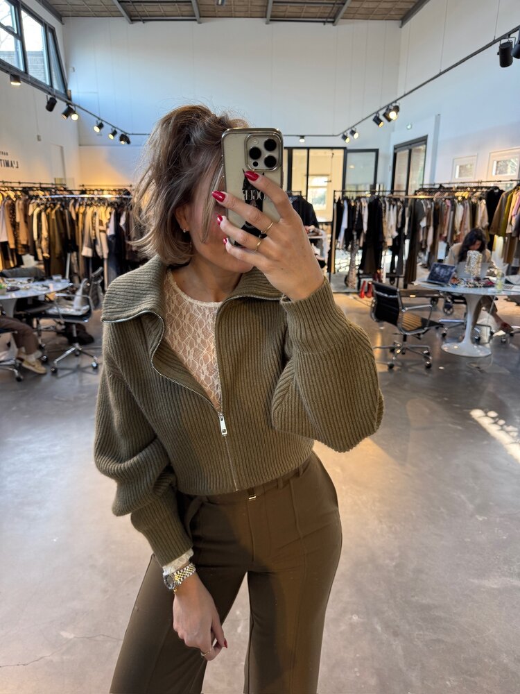 Co'Couture RowCC Zip Knit Cardigan Army