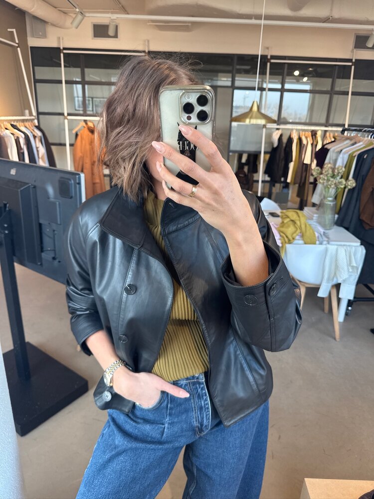 Selected Femme Zenia Leather Jacket Black