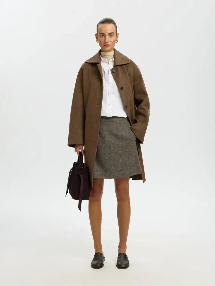 Selected Femme Wreeda Wool Blend HW Short Skirt Noos Brownie/Structure