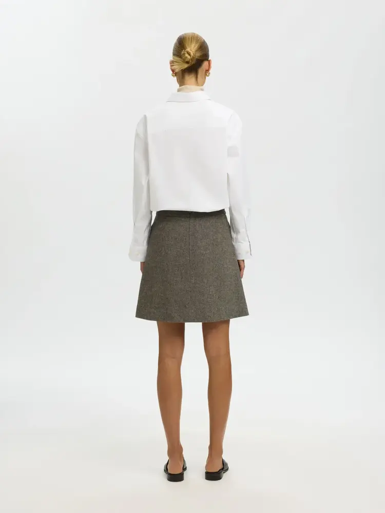 Selected Femme Wreeda Wool Blend HW Short Skirt Noos Brownie/Structure