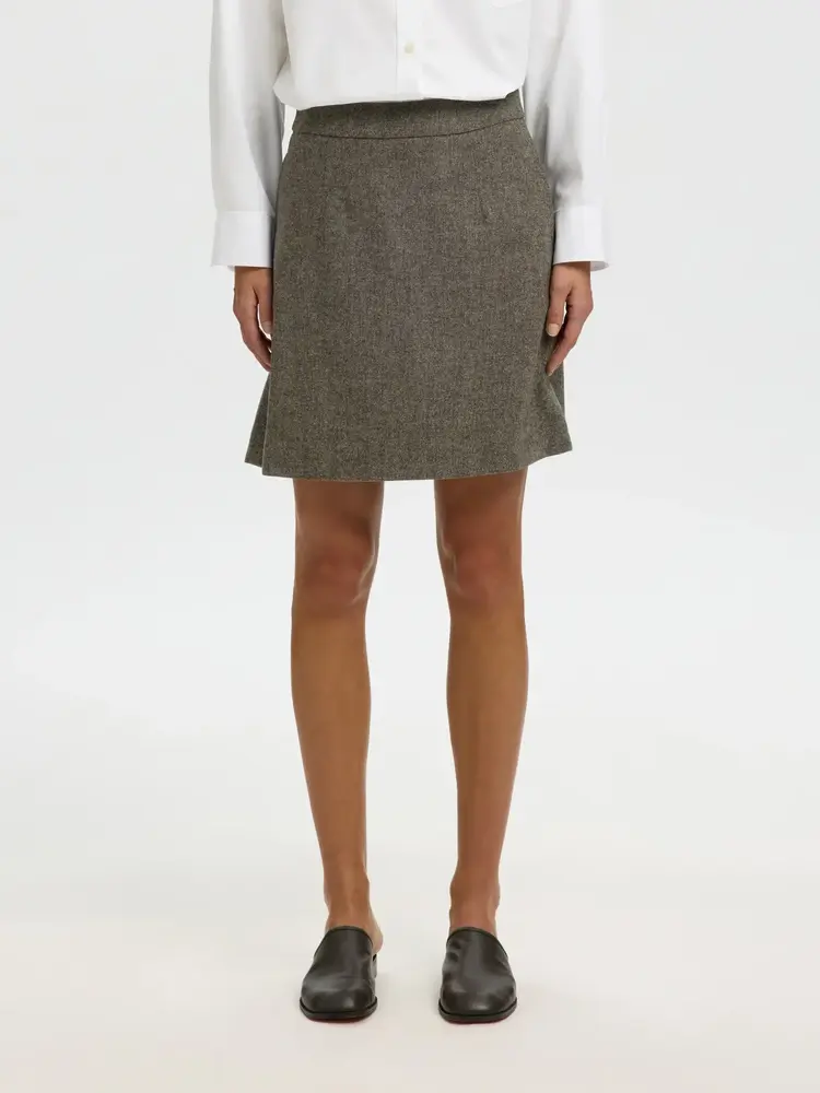 Selected Femme Wreeda Wool Blend HW Short Skirt Noos Brownie/Structure