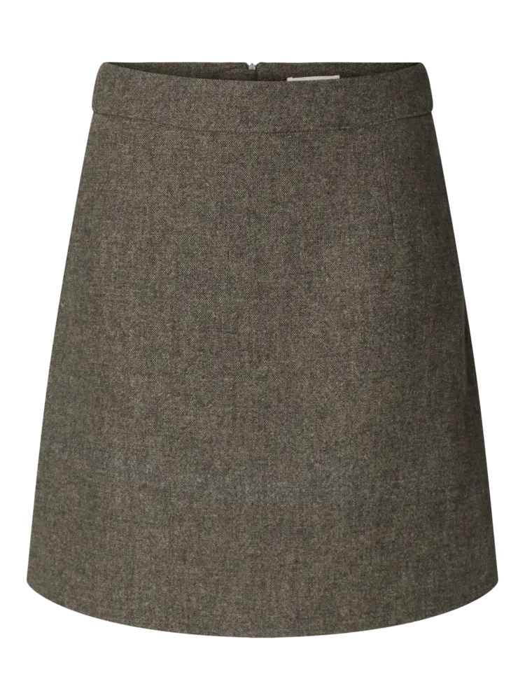 Selected Femme Wreeda Wool Blend HW Short Skirt Noos Brownie/Structure