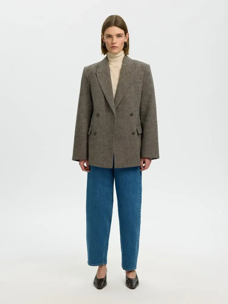 Selected Femme Wreeda Wool Blend DB BlazerNoos Brownie/Structure