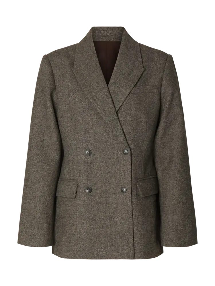 Selected Femme Wreeda Wool Blend DB BlazerNoos Brownie/Structure