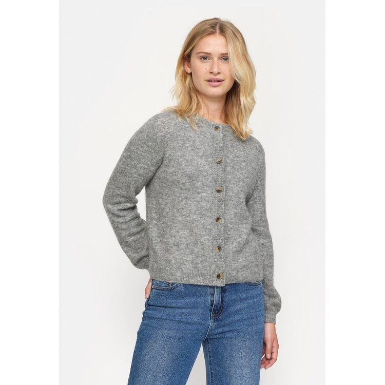 Soft Rebels Allison O Neck Cardigan Knit Medium Grey Melange