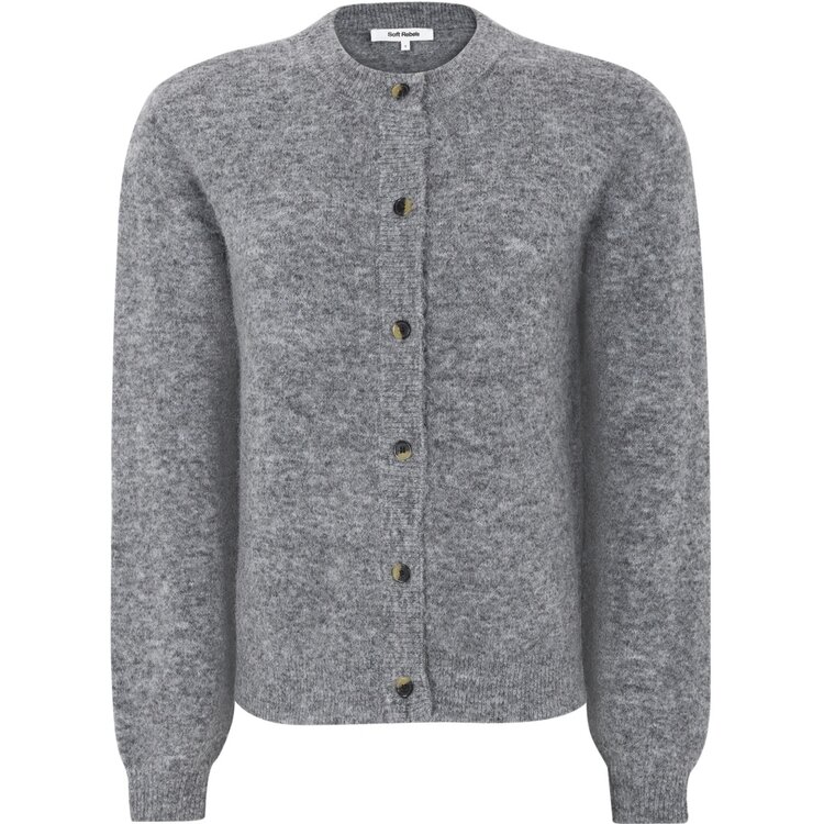 Soft Rebels Allison O Neck Cardigan Knit Medium Grey Melange