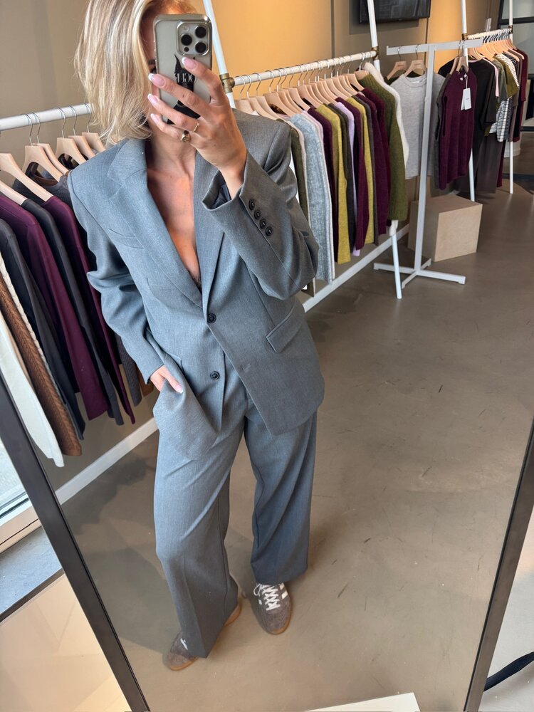 Selected Femme Oversized Mara Wool Blend Blazer Grey Melange