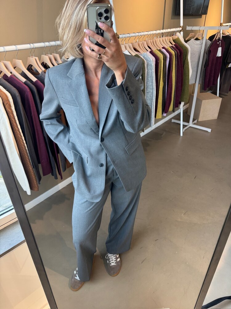 Selected Femme Wide Mara Wool Blend HW Pant Grey Melange