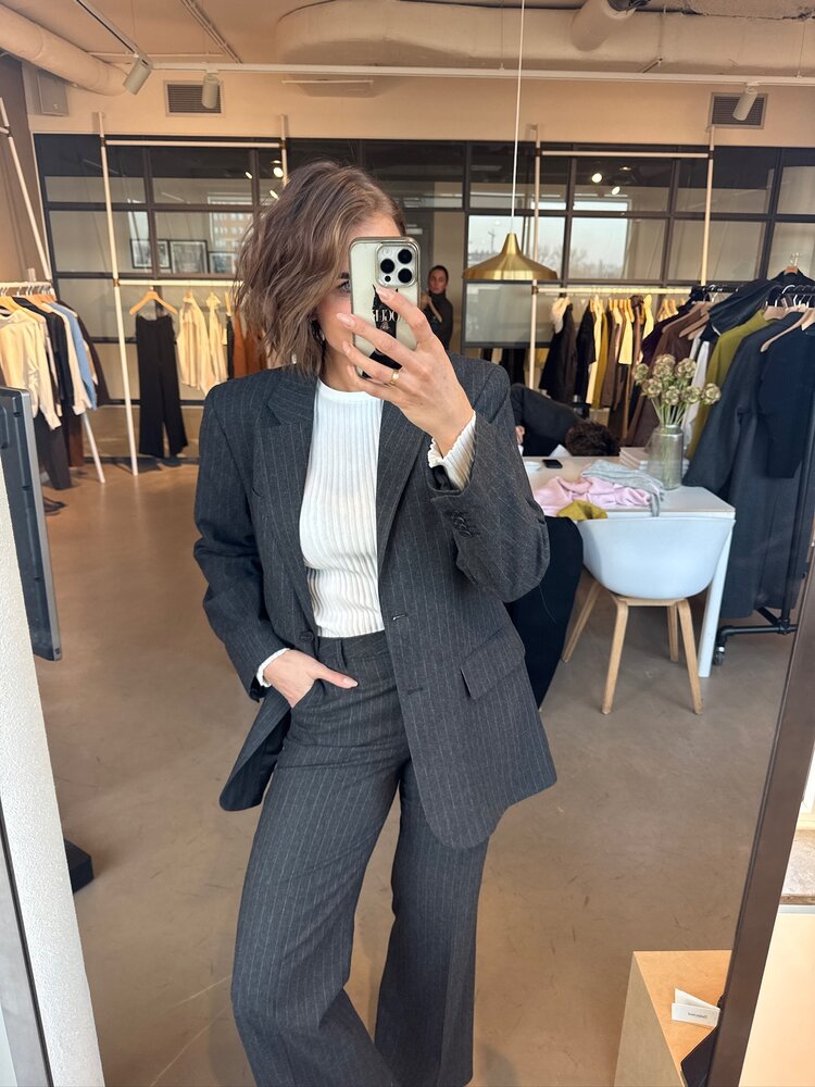 Selected Femme Oversized Malia Blazer Dark Grey/Pinstripe
