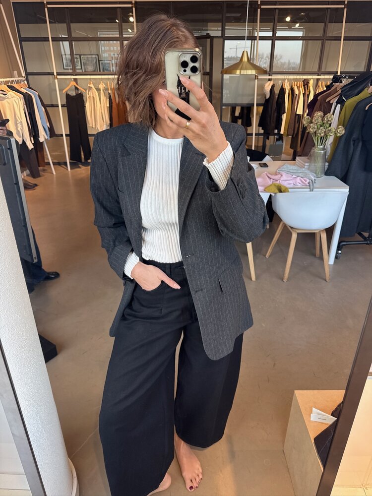 Selected Femme Oversized Malia Blazer Dark Grey/Pinstripe