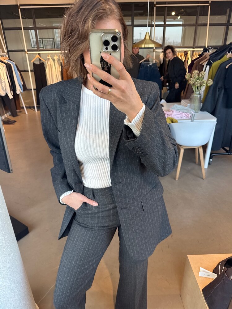 Selected Femme Oversized Malia Blazer Dark Grey/Pinstripe