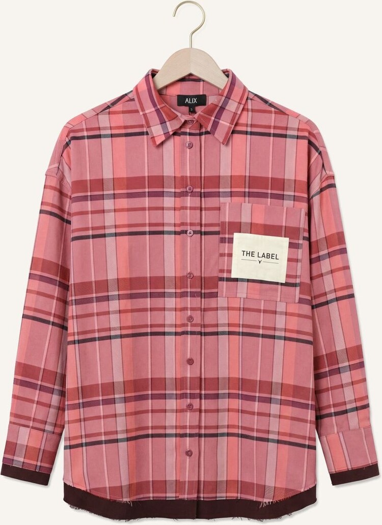 Alix The Label Ladies Woven Checked Blouse Bright Coral