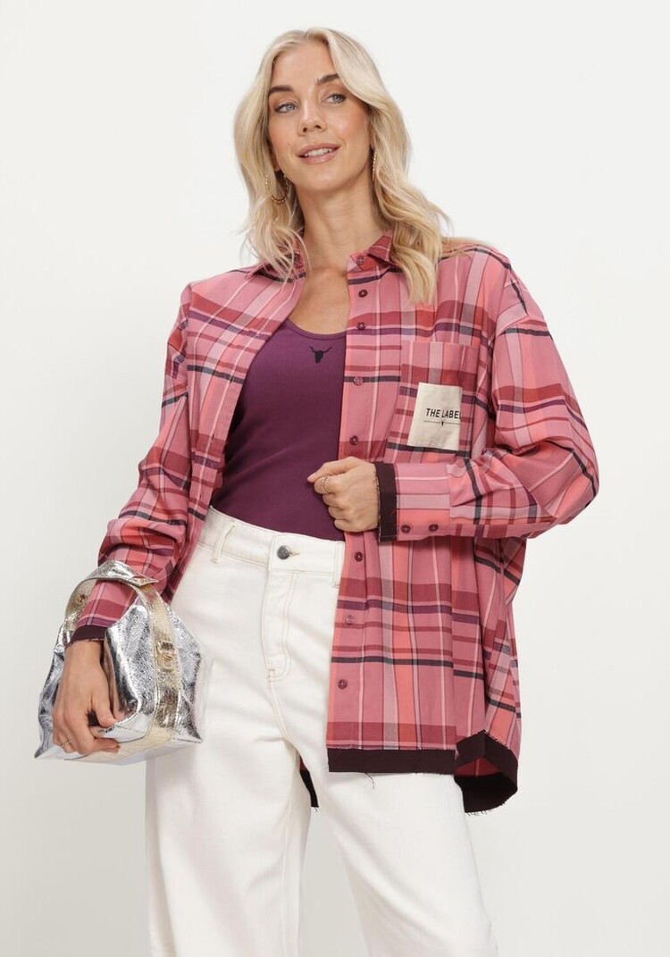Alix The Label Ladies Woven Checked Blouse Bright Coral