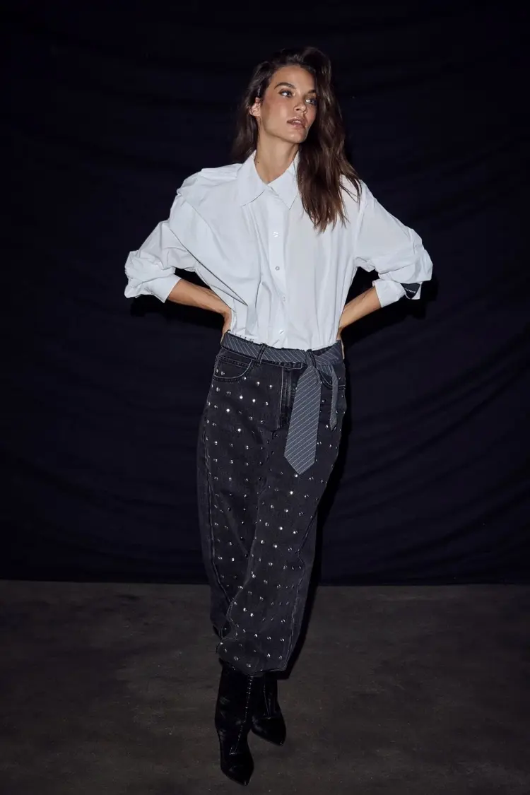 Haute L'Amitié Flip Waist Rivet Tall Jeans Black