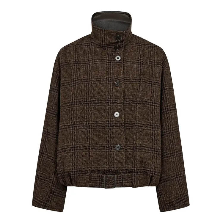 Co'Couture OlvaCC Check Balloon Jacket Dark Brown