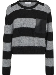 Haute L'Amitié Darcia Stripe Crop Pocket Knit Black Grey Mix
