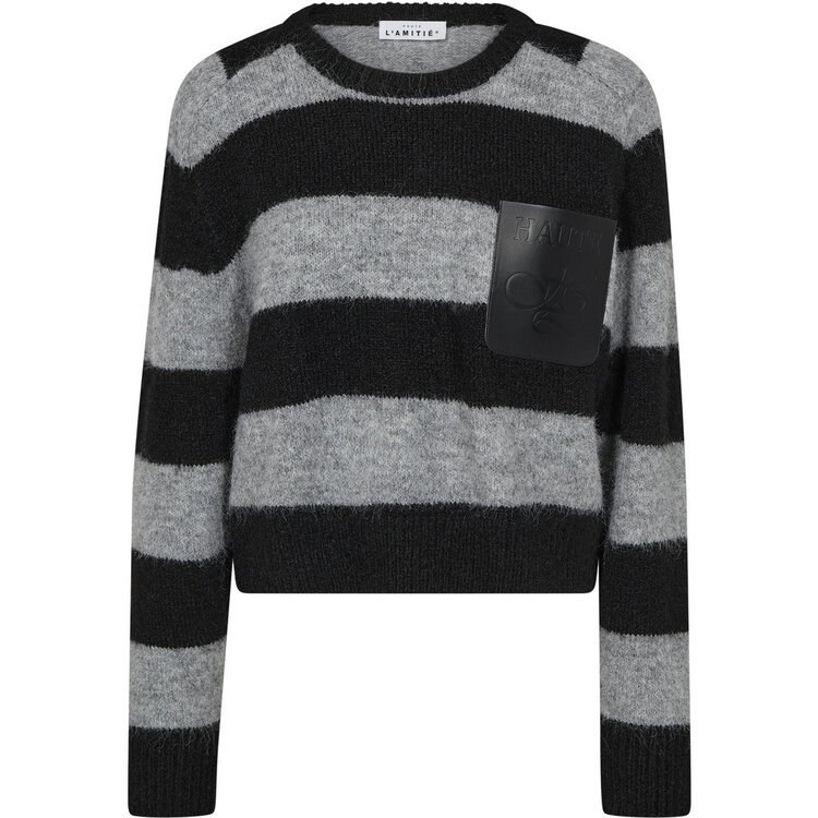 Haute L'Amitié Darcia Stripe Crop Pocket Knit Black Grey Mix