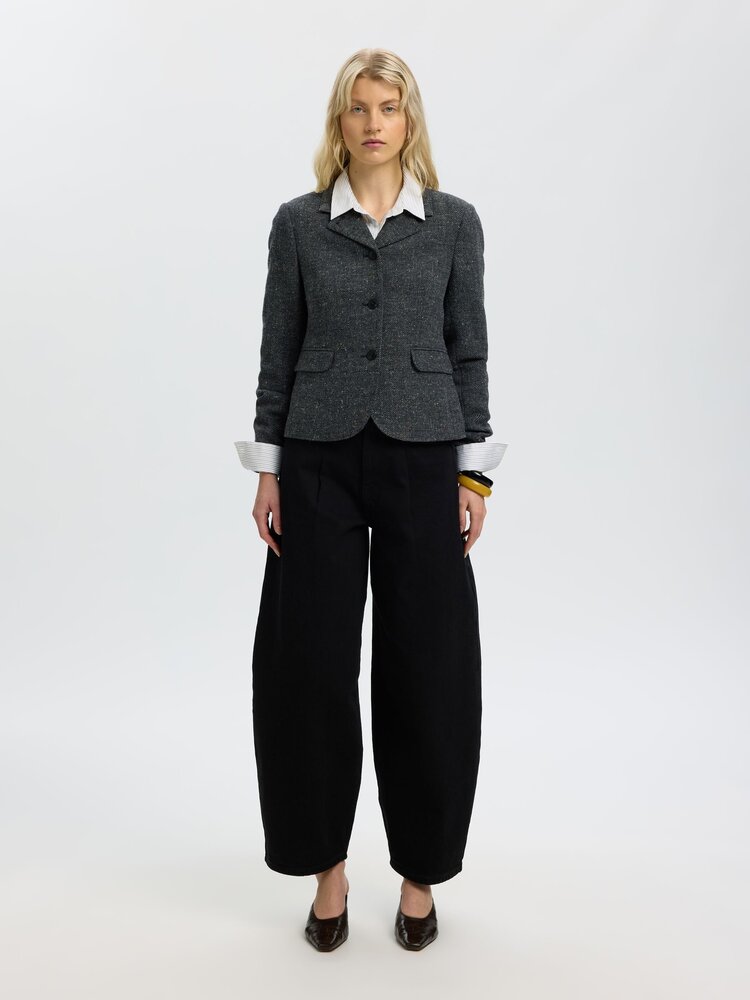 Selected Femme Barrel Loose Nanet Black HW Jeans Black Denim