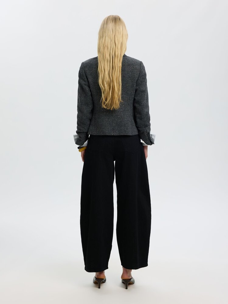 Selected Femme Barrel Loose Nanet Black HW Jeans Black Denim