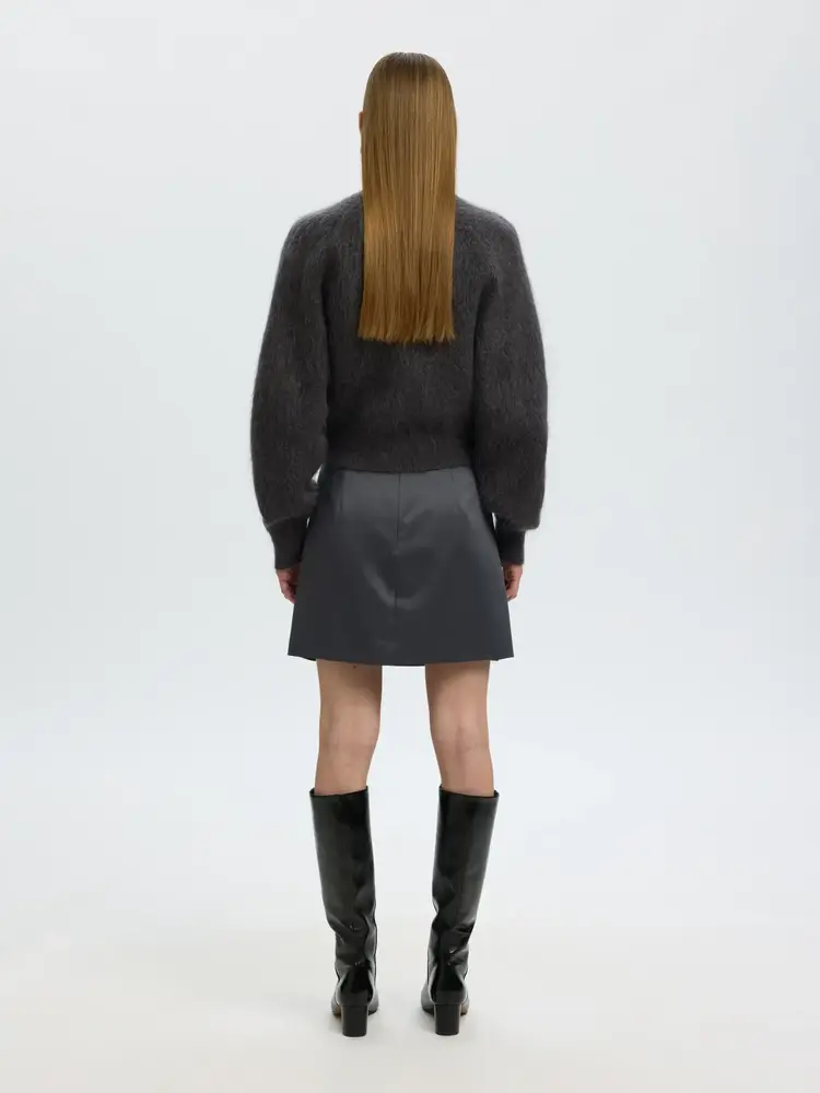 Selected Femme Mira LS Knit Short O-Neck Noos Asphalt