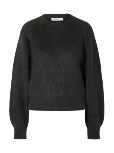Selected Femme Mira LS Knit Short O-Neck Noos Asphalt