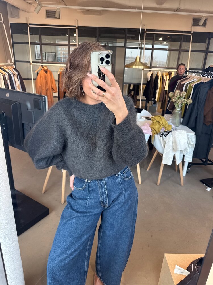 Selected Femme Mira LS Knit Short O-Neck Noos Asphalt