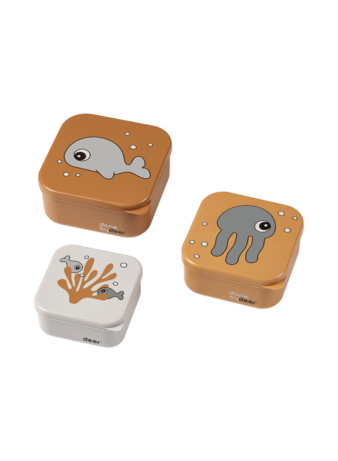 Snack boxes set of 3 Sea friends mustard/grey