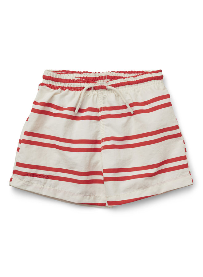 Duke board shorts –  Stripe: Creme de la creme/Apple red