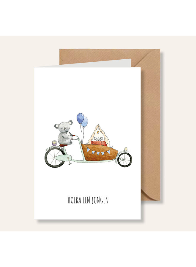 Juulz illustrations - Hoera een jongen bakfiets