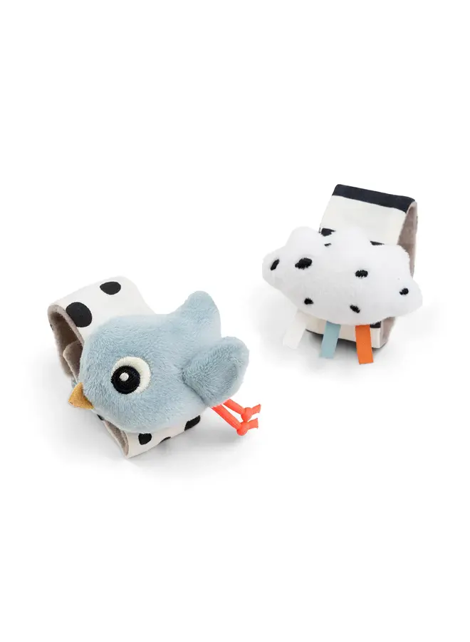 Wrist rattle set 2-pack Happy clouds - blauw