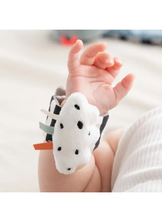 Wrist rattle set 2-pack Happy clouds - blauw