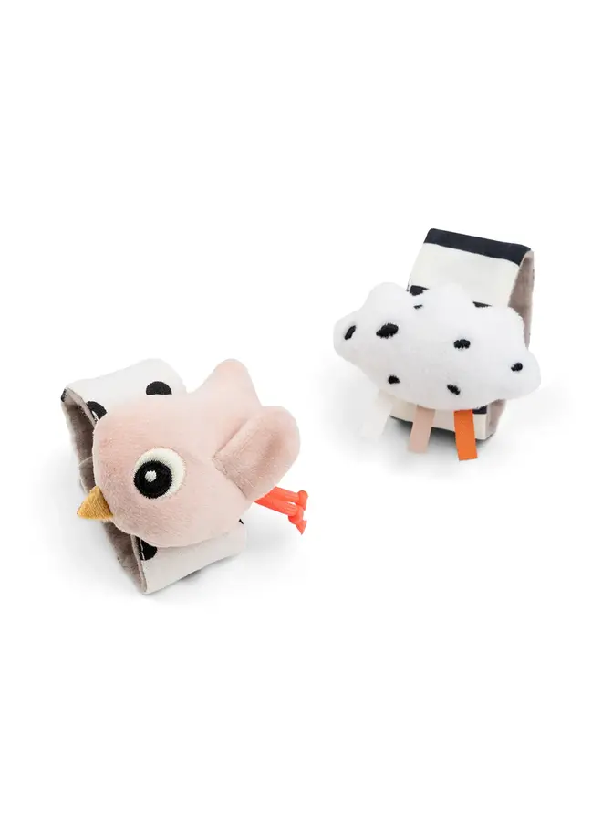 Wrist rattle set 2-pack Happy clouds - roze