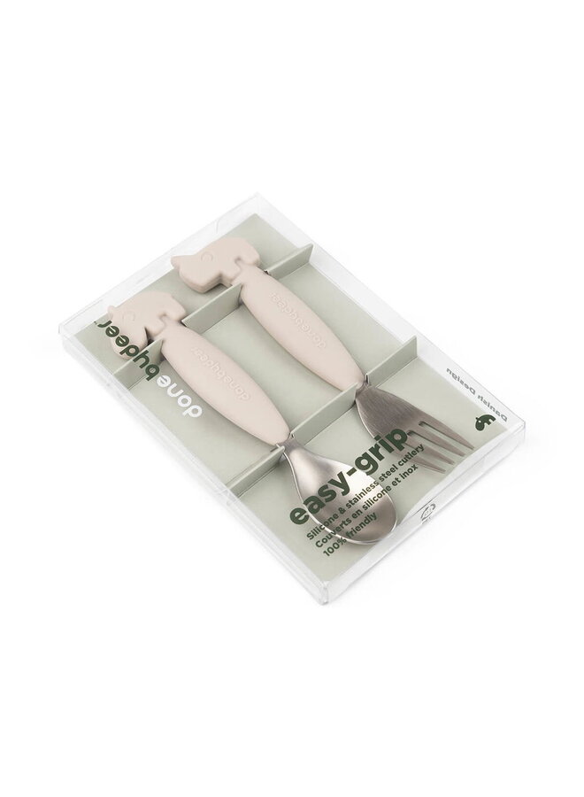 Easy-grip spoon and fork set Deer friends Sand