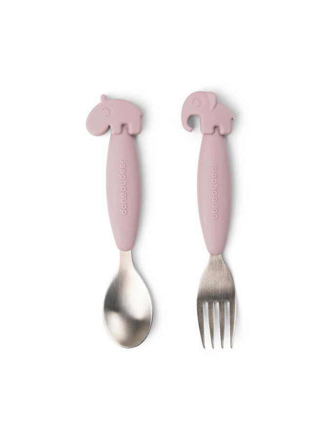 Easy-grip spoon and fork set Deer friends Powder
