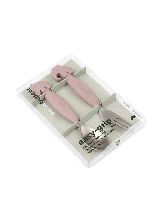 Easy-grip spoon and fork set Deer friends Powder