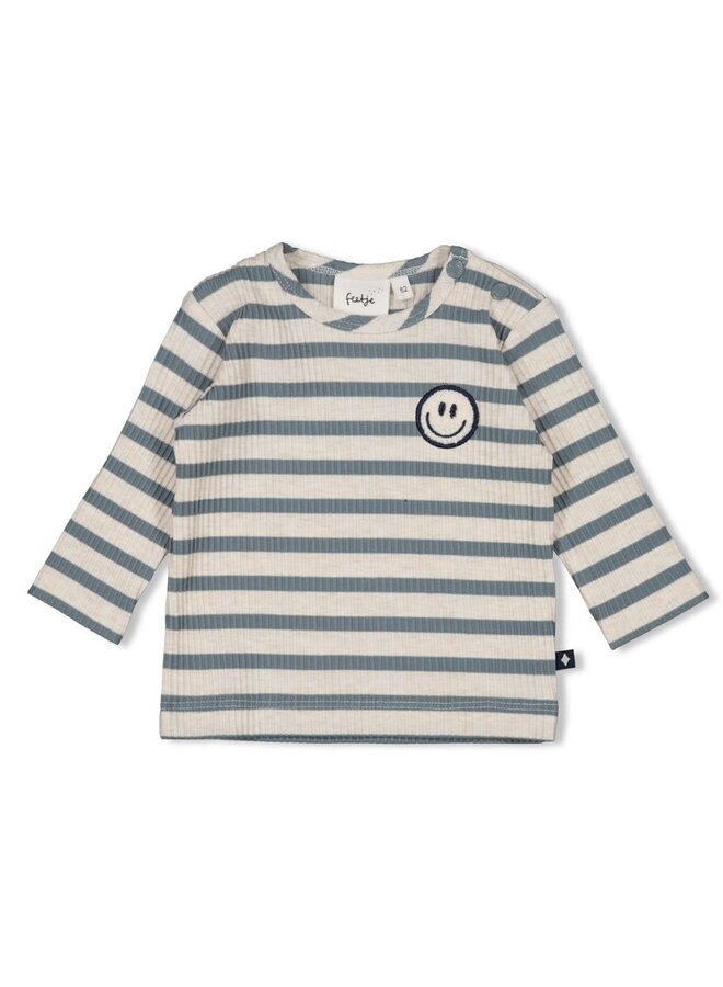 Longsleeve rib met streep -  Let's Go! | Petrol