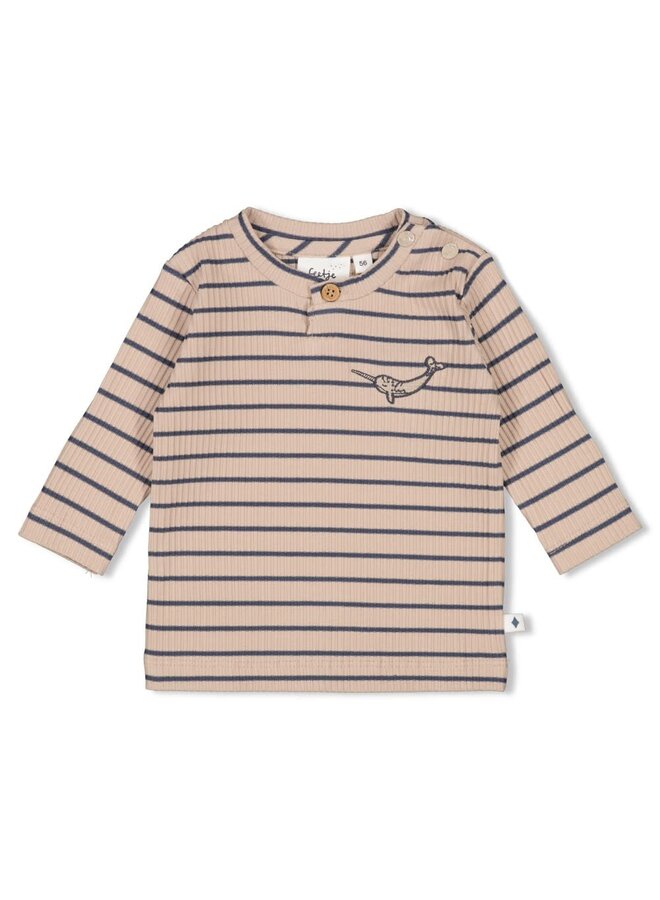 Longsleeve rib met streep – Narwal | Taupe