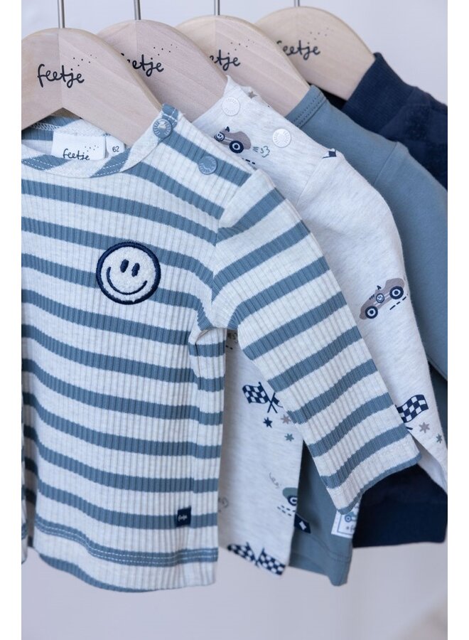 Longsleeve rib met streep -  Let's Go! | Petrol