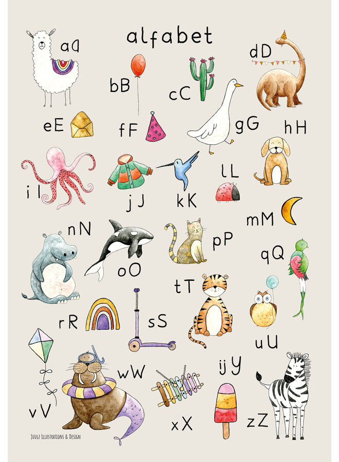 Juulz illustrations poster - Schrijf Alfabet