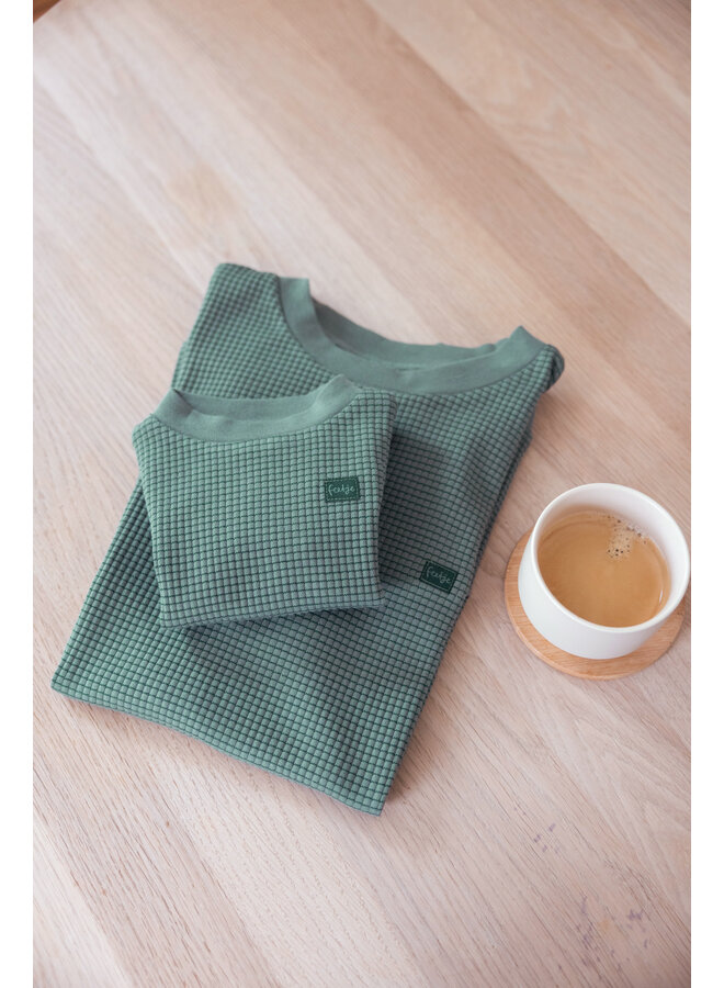 Feetje Pyjama | wafel  Family Edition - Zeegroen