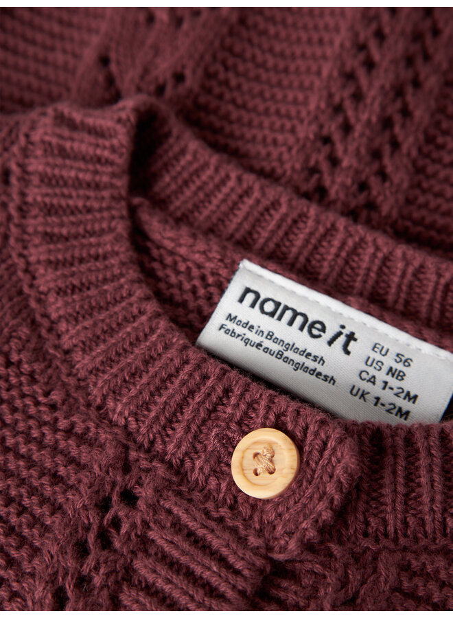 NBFTANDRA LS KNIT CARD - OXBLOOD RED