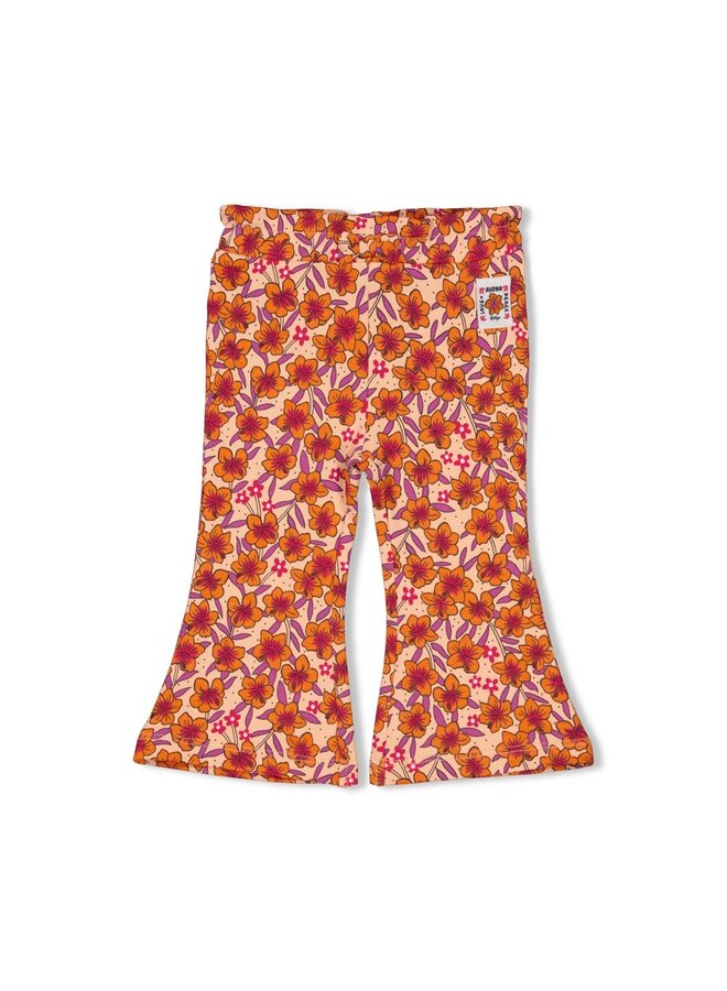 Flare broek AOP - Love Peace Aloha | Perzik