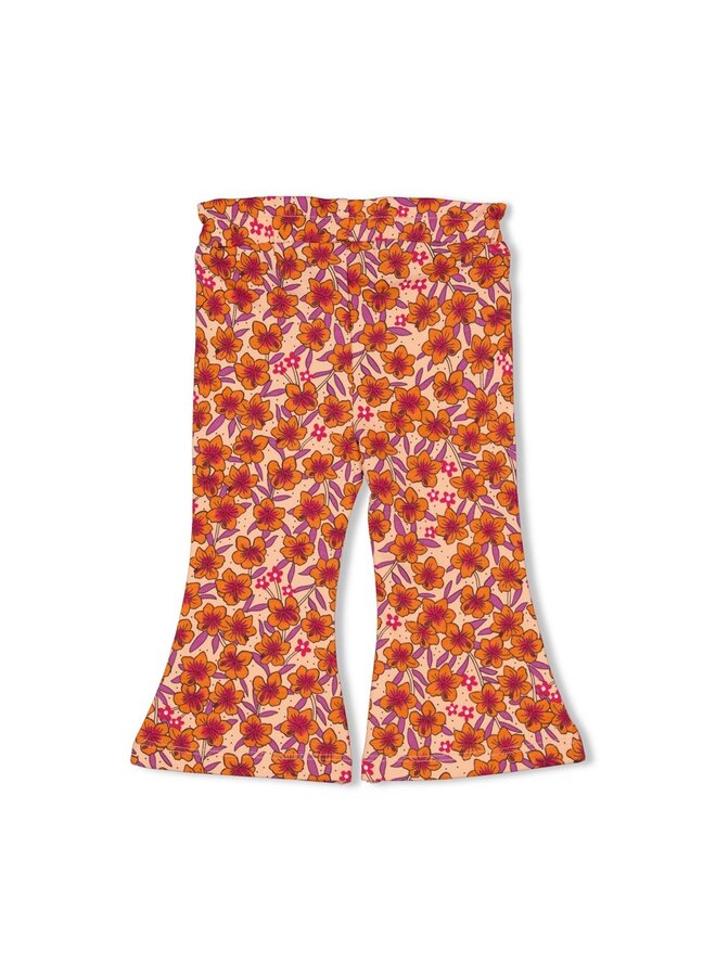 Flare broek AOP - Love Peace Aloha | Perzik