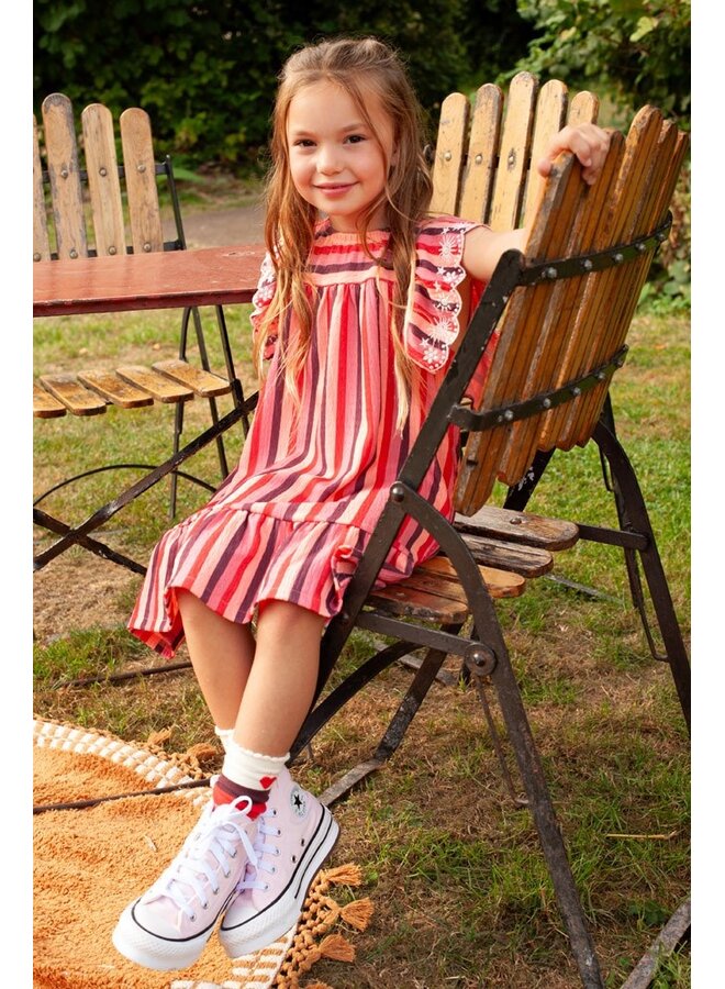 Jurk streep seersucker - Salsa Sunset
