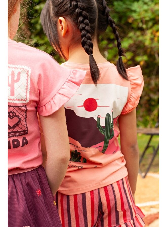 T-shirt met backprint - Salsa Sunset | Zalm